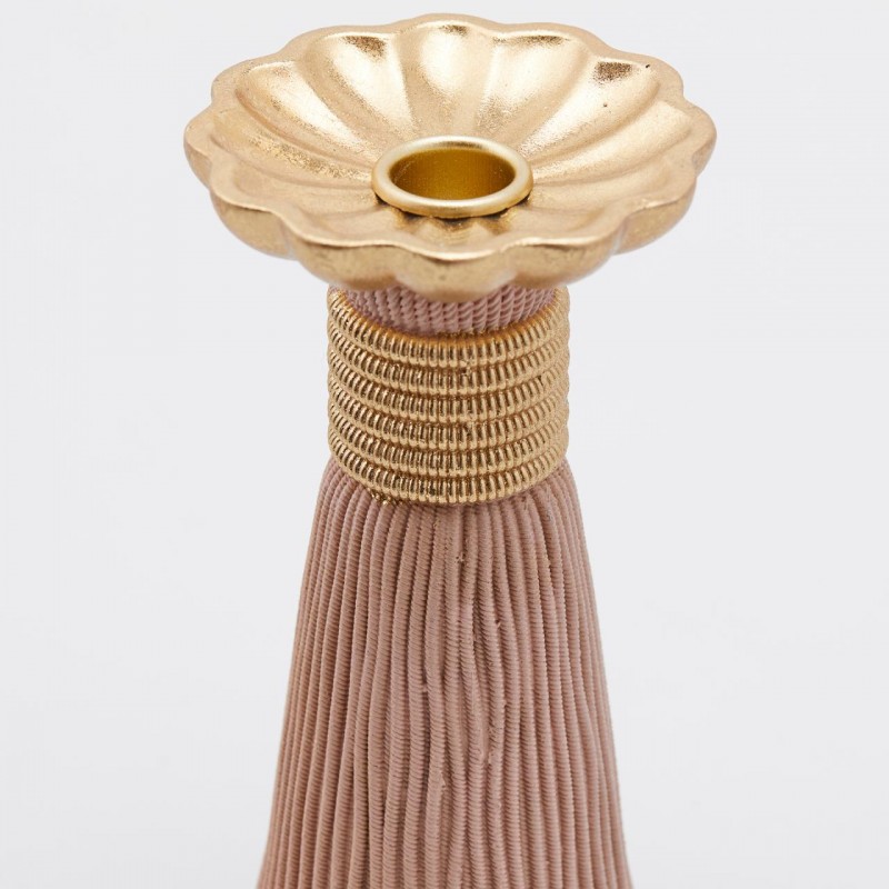 Portacandela in resina rosa e oro - H.21 cm - EDG